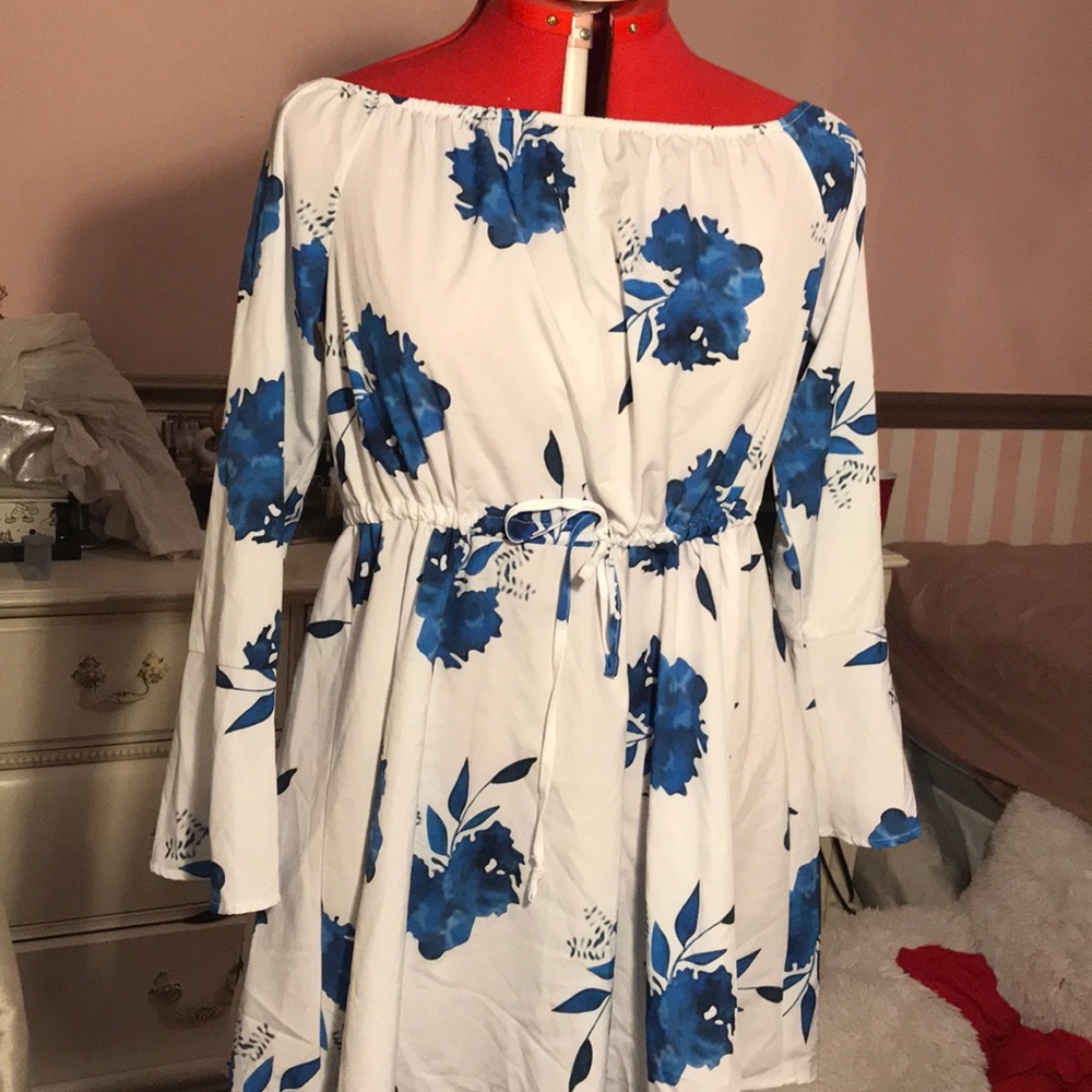 White and blue floral dress